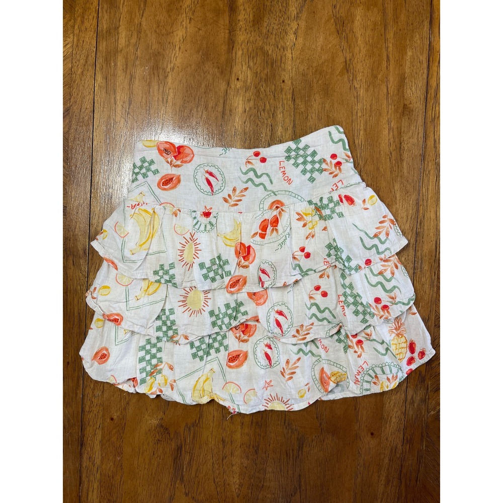 Kirious Skort White Multicolor Fruit Print Ruffle Linen Blend Small